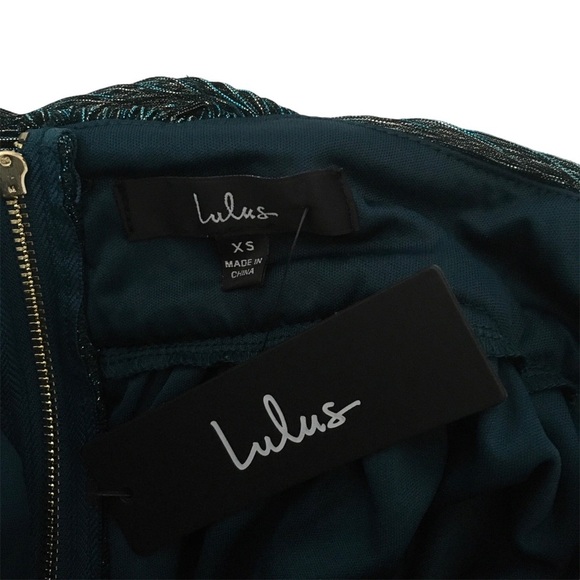 Lulus Ailey Gold and Teal Blue Skater Dress - Picture 5 of 6